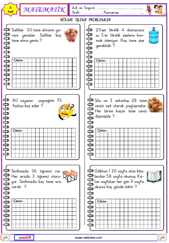 3. Sınıf Matematik Bölme İşlemi Problemler Etkinliği 2