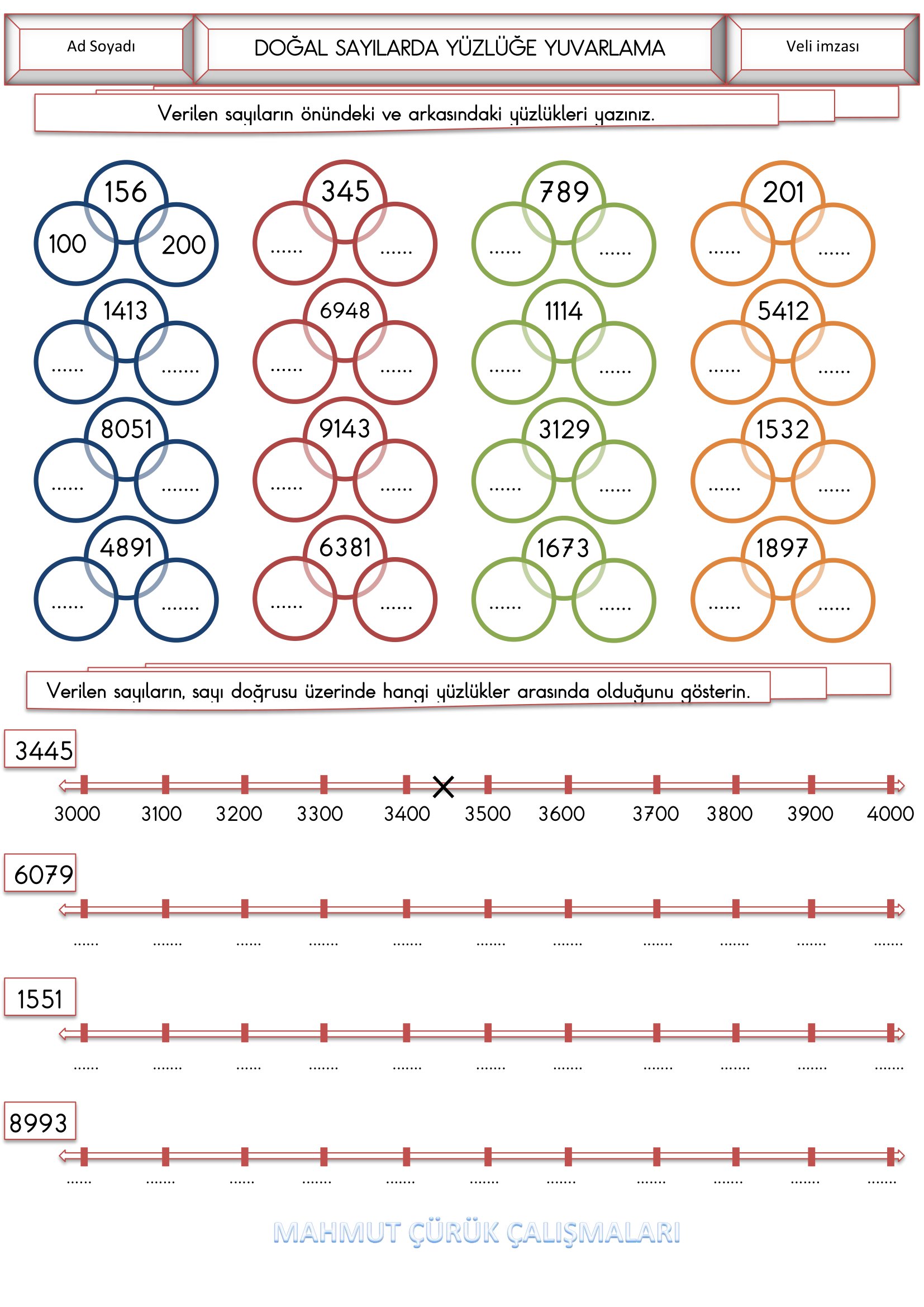 4.Sınıf Matematik Doğal Sayılarda Yüzlüğe Yuvarlama Etkinliği