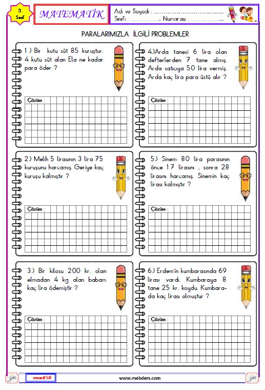 3. Sınıf Matematik Paralarımızla İlgili Problemler Etkinliği 5