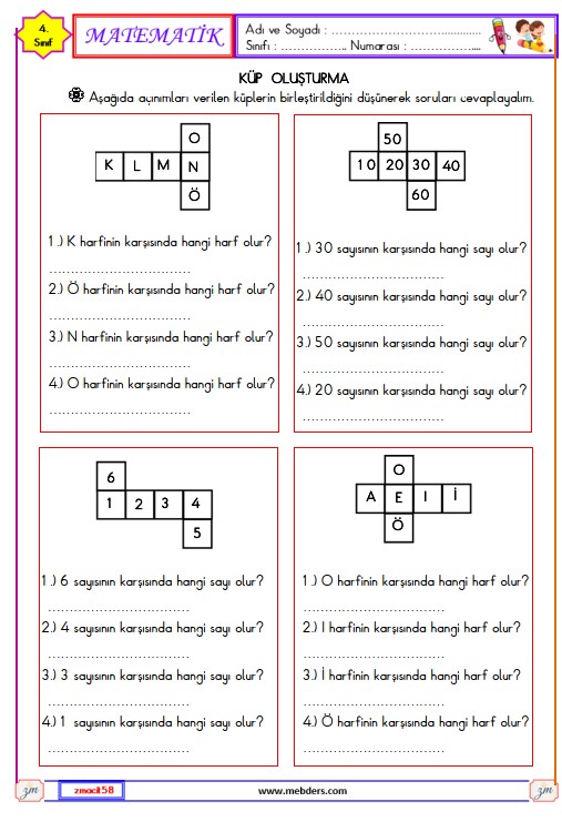 4. Sınıf Matematik Küp Oluşturma Etkinliği 4