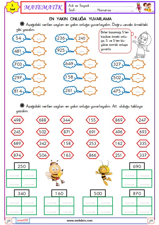 3. Sınıf Matematik En Yakın Onluğa Yuvarlama Etkinliği