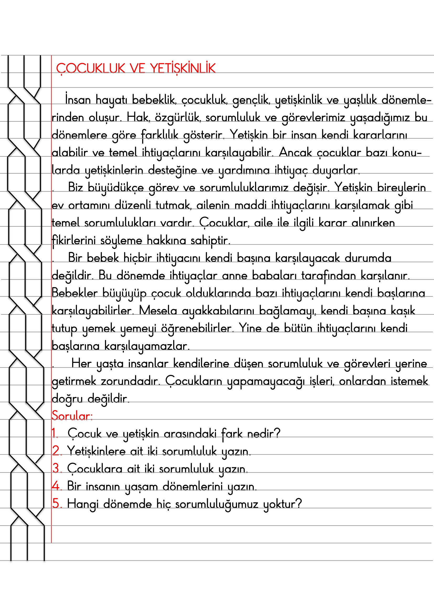 4.Sınıf - İnsan Hakları Çocukluk ve Yetişkinlik Defter Özeti