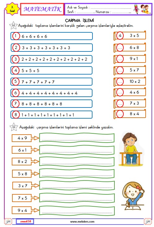 3. Sınıf Matematik Çarpma İşlemi Etkinliği 5