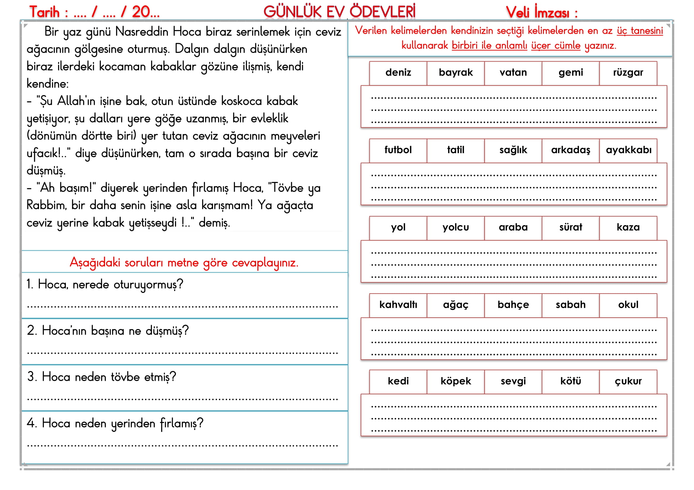 2.Sınıf  18 Eylül 2024 Günlük Ev Ödevleri