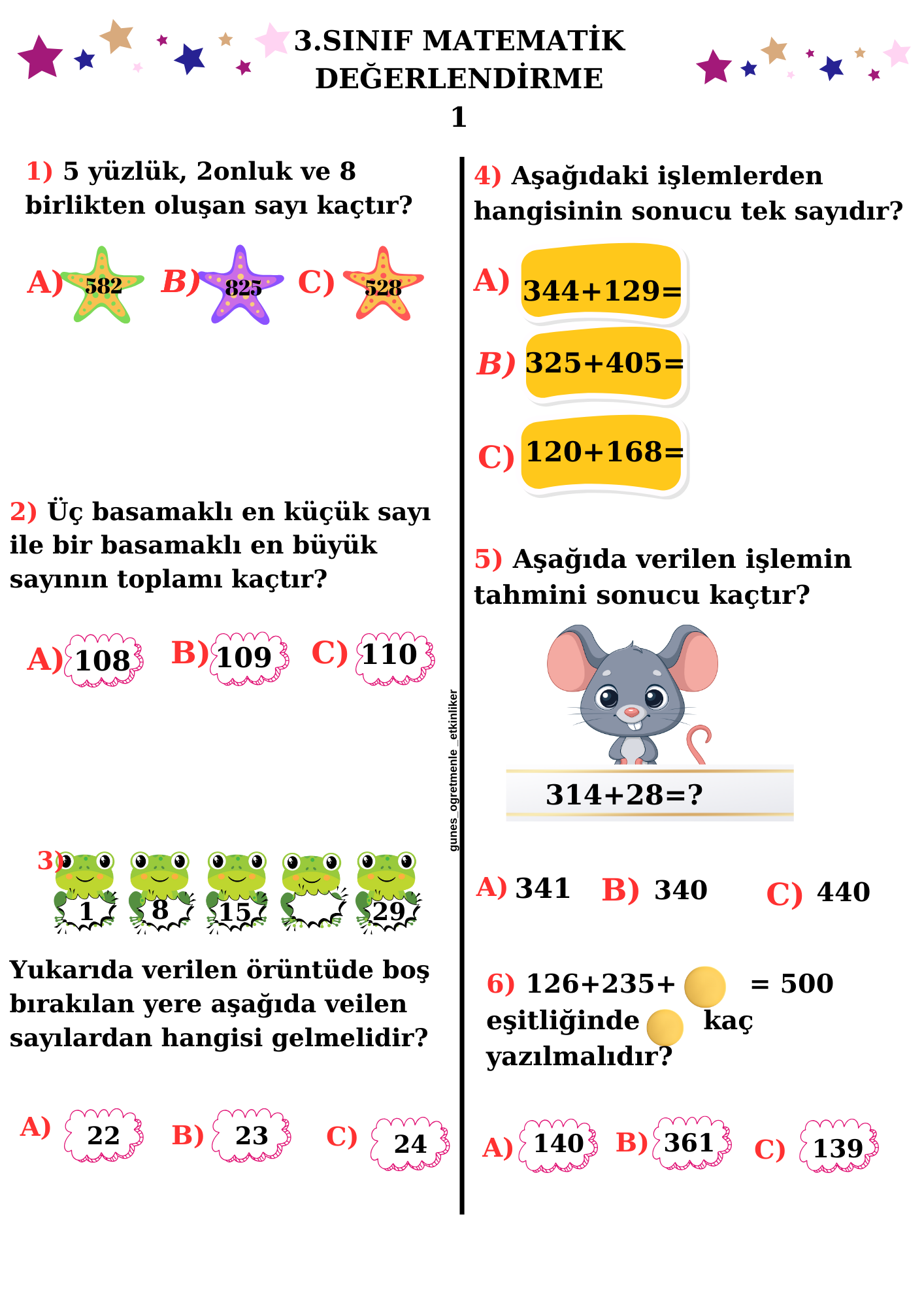 3. Sınıf Matematik Değerlendirmesi