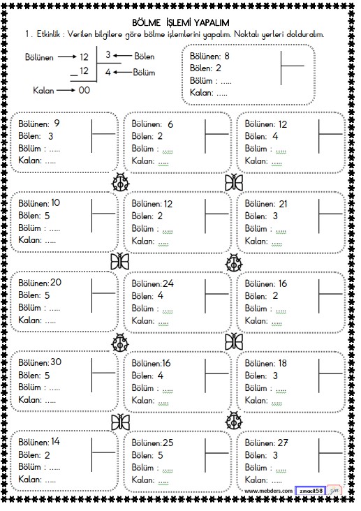 2. Sınıf Matematik Bölme İşlemi Etkinliği 11