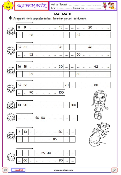 2. Sınıf Matematik Ritmik Saymalar Etkinliği 1