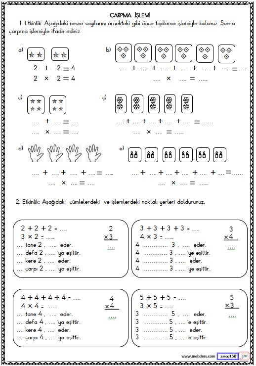 2. Sınıf Matematik Çarpma İşlemi Etkinliği 12