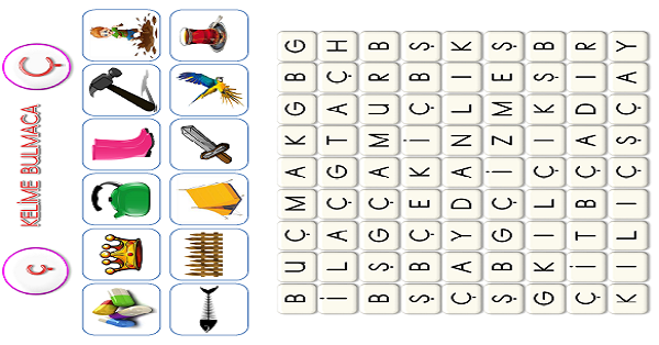 1. Sınıf İlk Okuma Yazma ( Ç-ç Sesi) Kelime Bulmacası