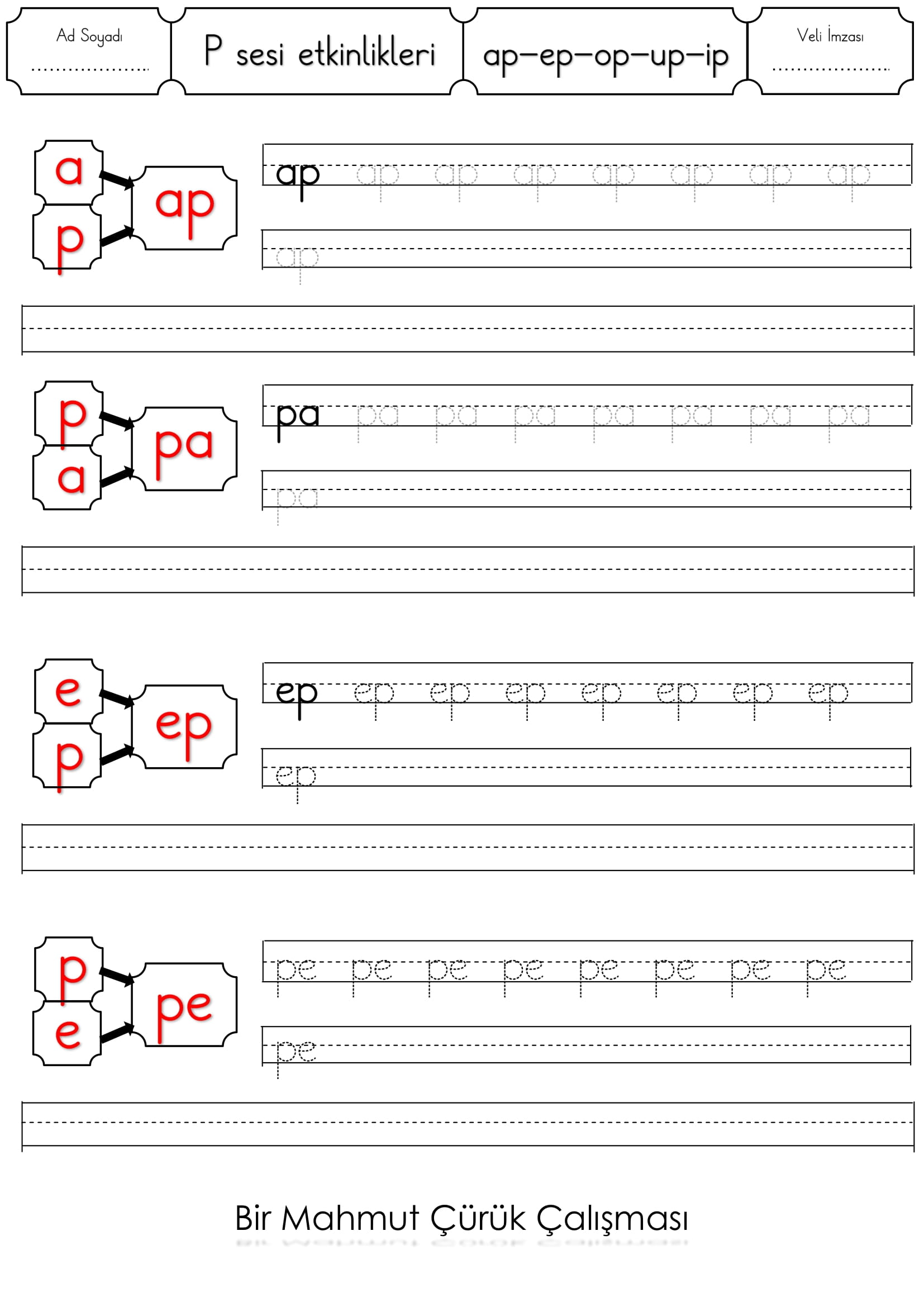 1.Sınıf P Sesi ap-ep-ip-up-ıp etkinliği