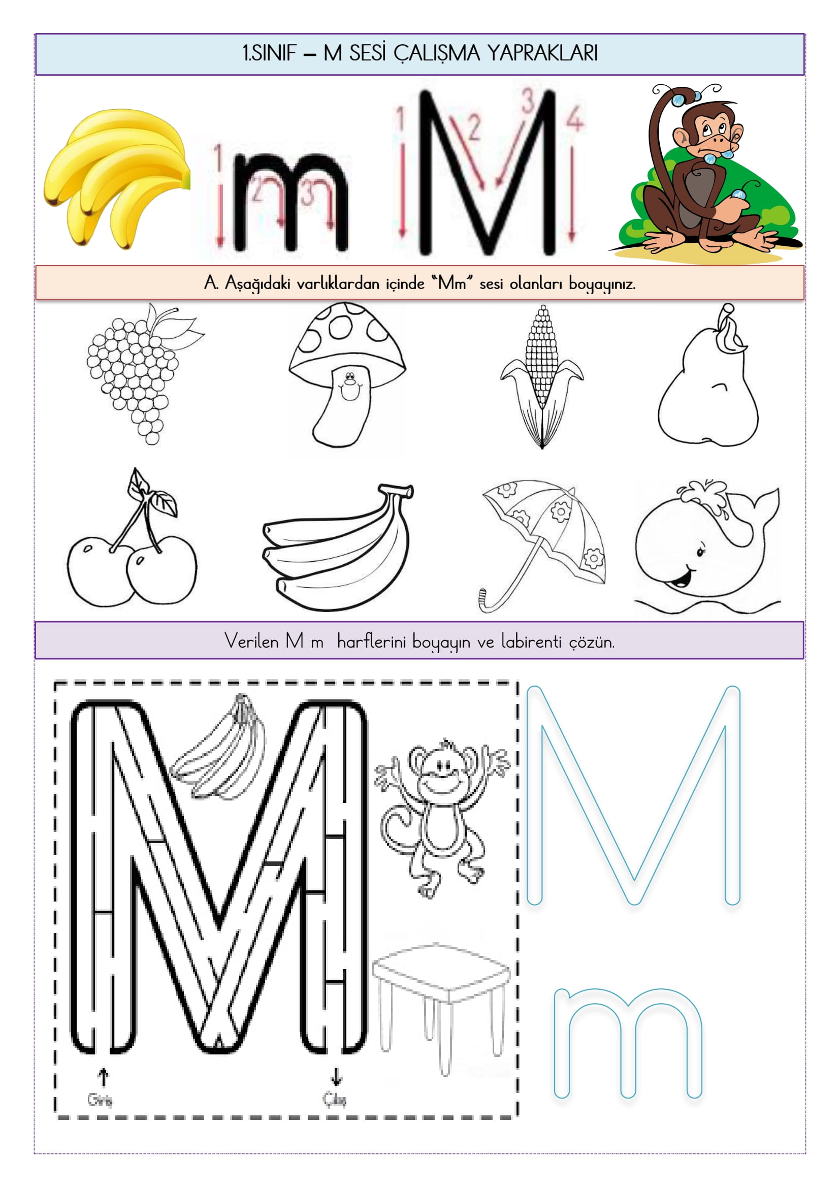 1.Sınıf - M Sesi Çalışma Yaprakları