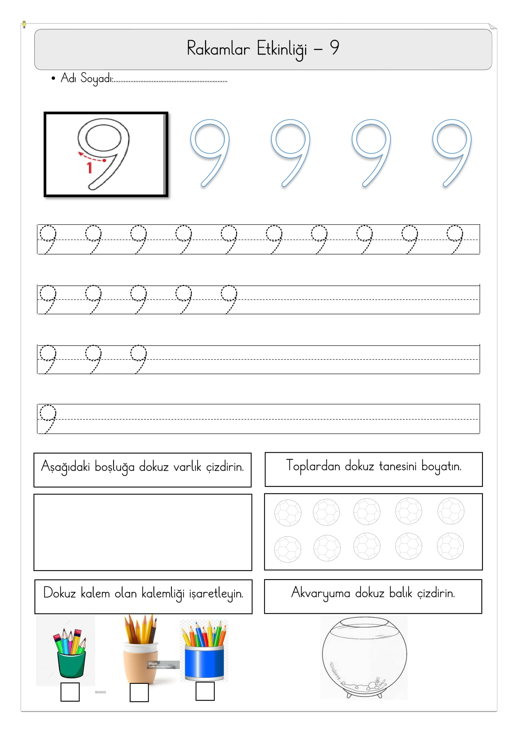 1.Sınıf Matematik 9 Rakamı Etkinliği