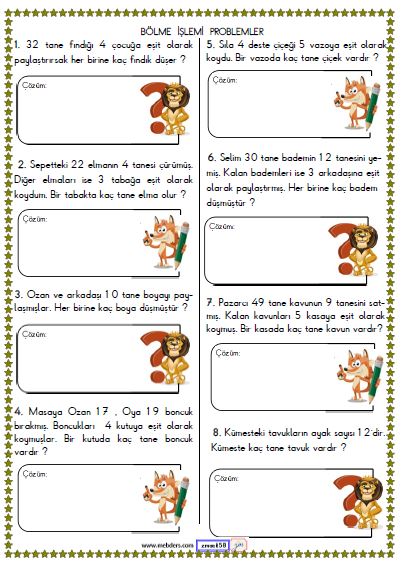 2. Sınıf Matematik Bölme İşlemi Problemler Etkinliği 9