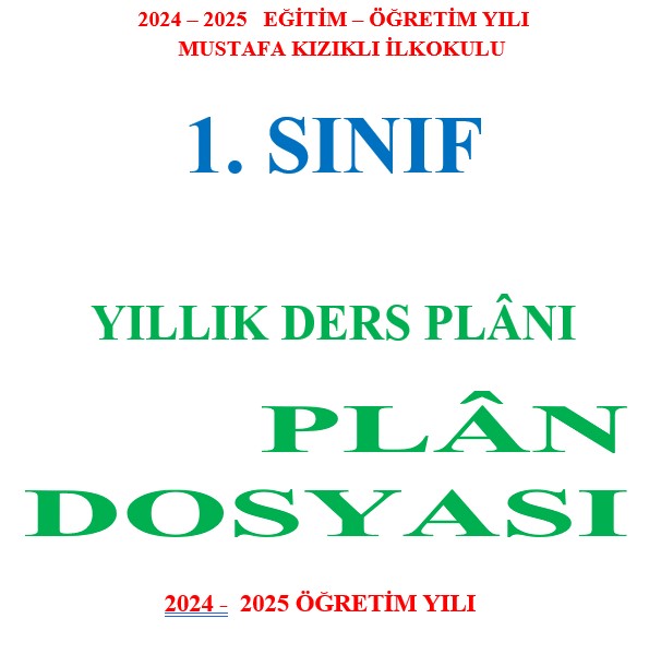 1. Sınıf Plan Dosya Kapağı ve Yıllık Çalışma Planı