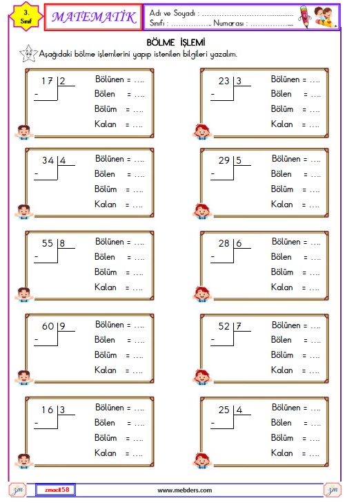 3. Sınıf Matematik Bölme İşlemi Etkinliği 5