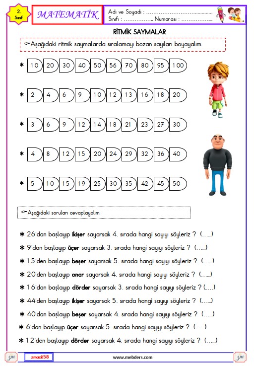 2. Sınıf Matematik Ritmik Saymalar Etkinliği 3