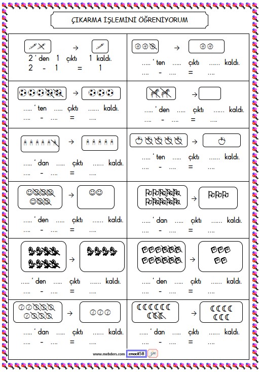 1. Sınıf Matematik Çıkarma İşlemini Öğreniyorum Etkinliği 6