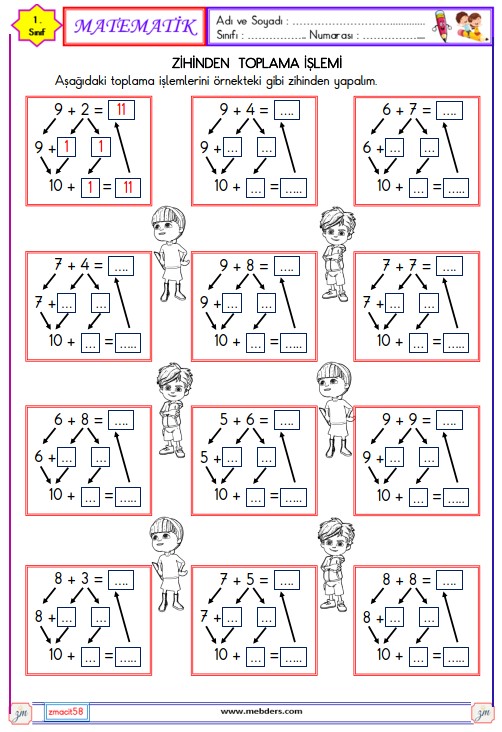 1. Sınıf Matematik Zihinden Toplama İşlemi Etkinliği 2