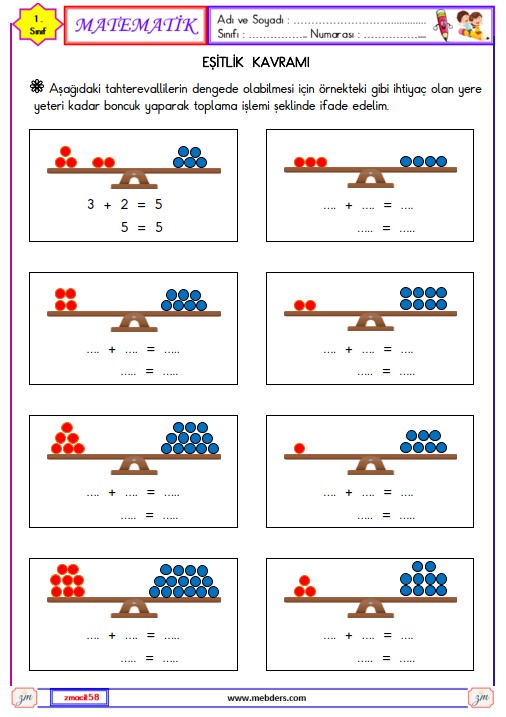 1. Sınıf Matematik Eşitlik Etkinliği 3