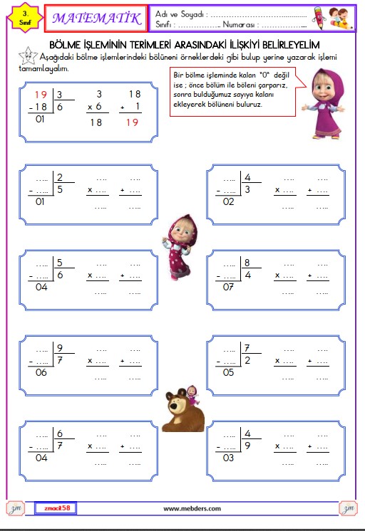 3. Sınıf Matematik Bölüneni Bulma Etkinliği 2