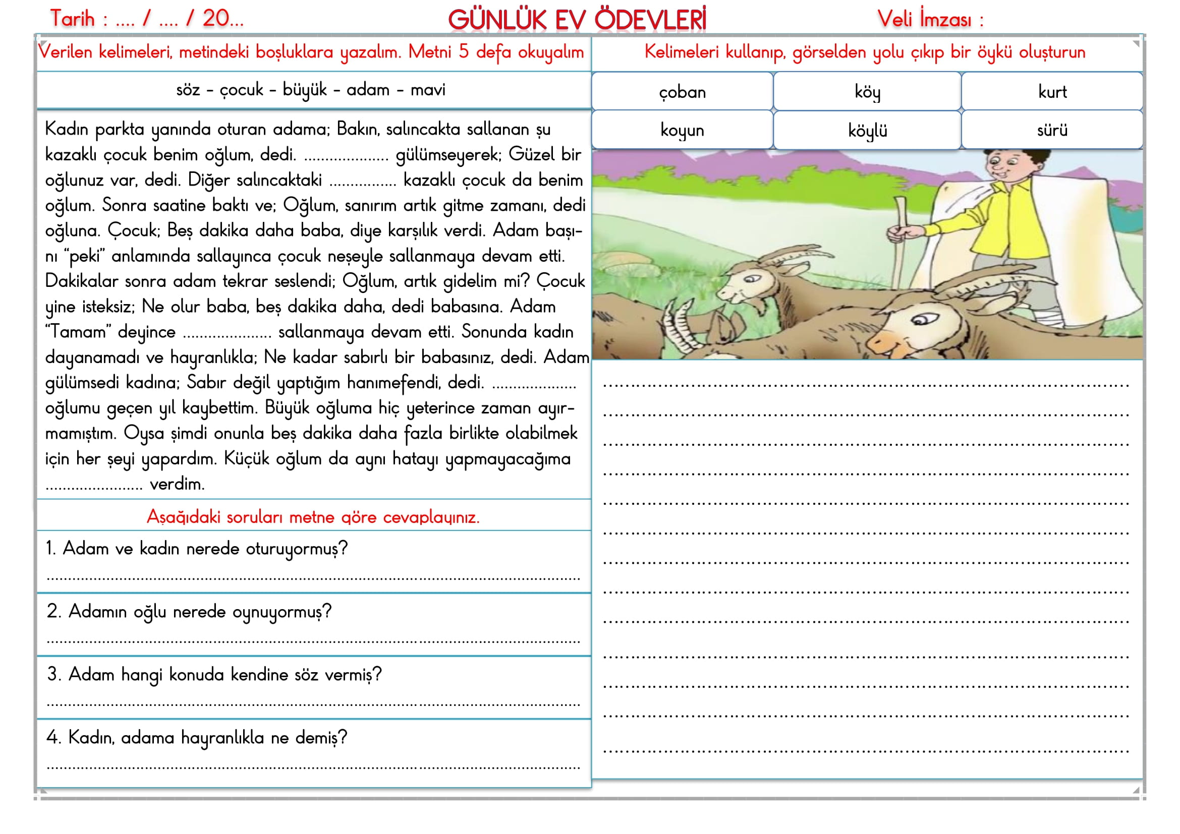 2.Sınıf 26 Aralık 2024 Günlük Ev Ödevi