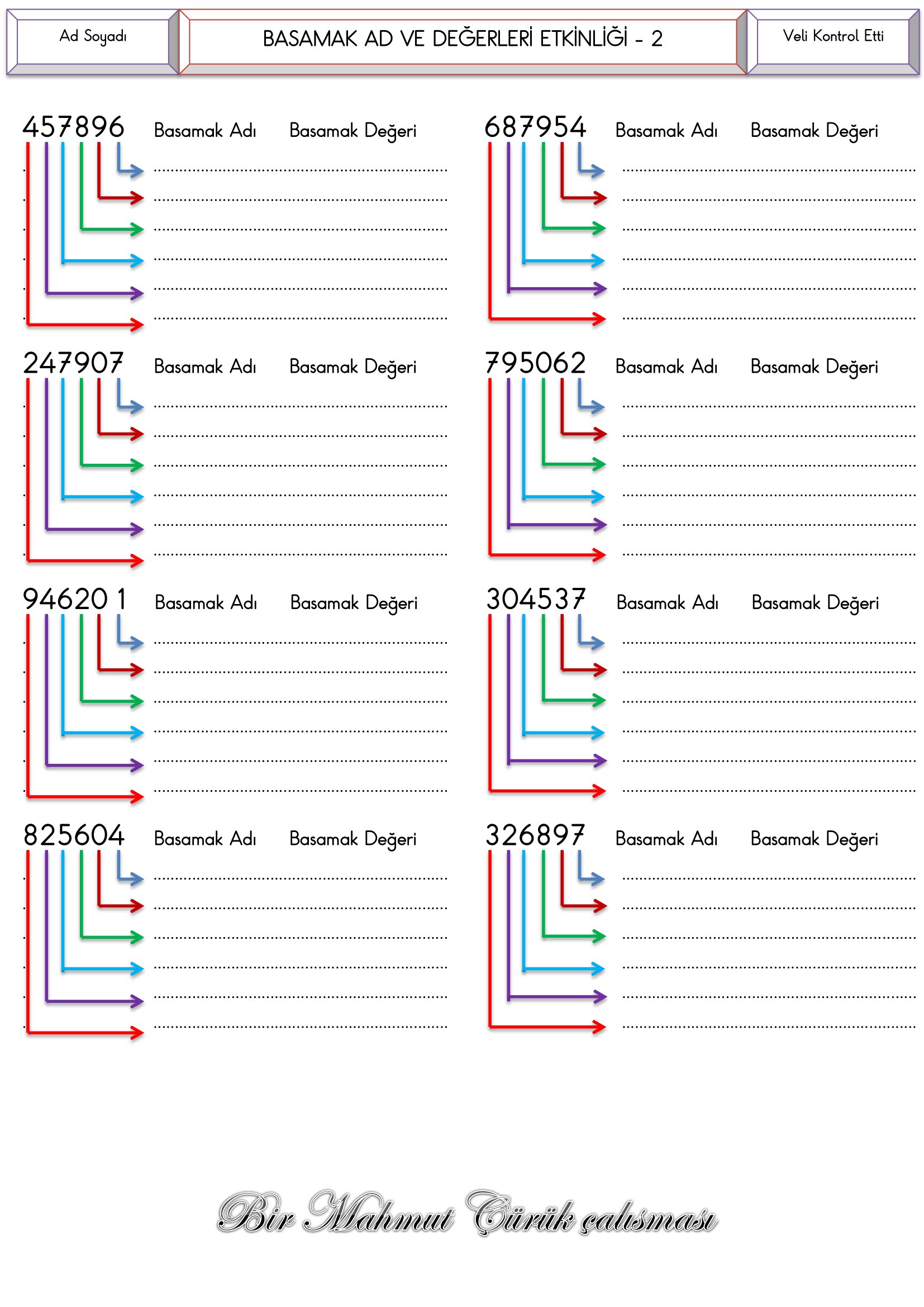 4.Sınıf Matematik 4.5.6. Basamaklı Sayıların Basamak Ad ve Değerleri Etkinliği-2