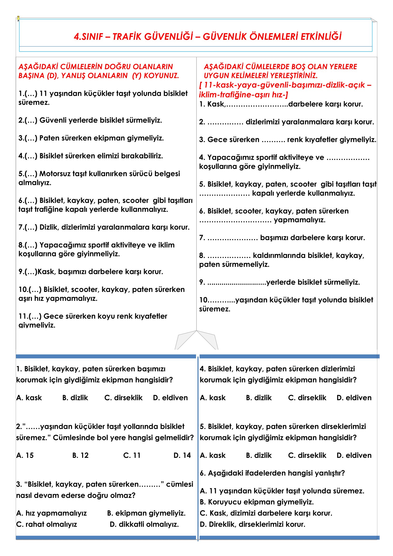 4.Sınıf Trafik Güvenliği Güvenlik Önlemleri Etkinliği