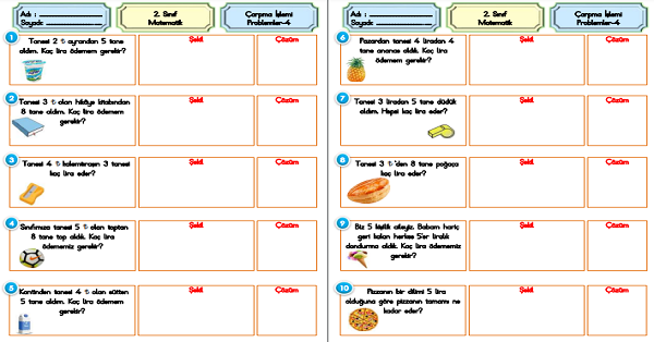 2.Sınıf Matematik Çarpma İşlemi-Problemler-4