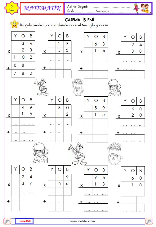 3. Sınıf Matematik Çarpma İşlemi Etkinliği 15