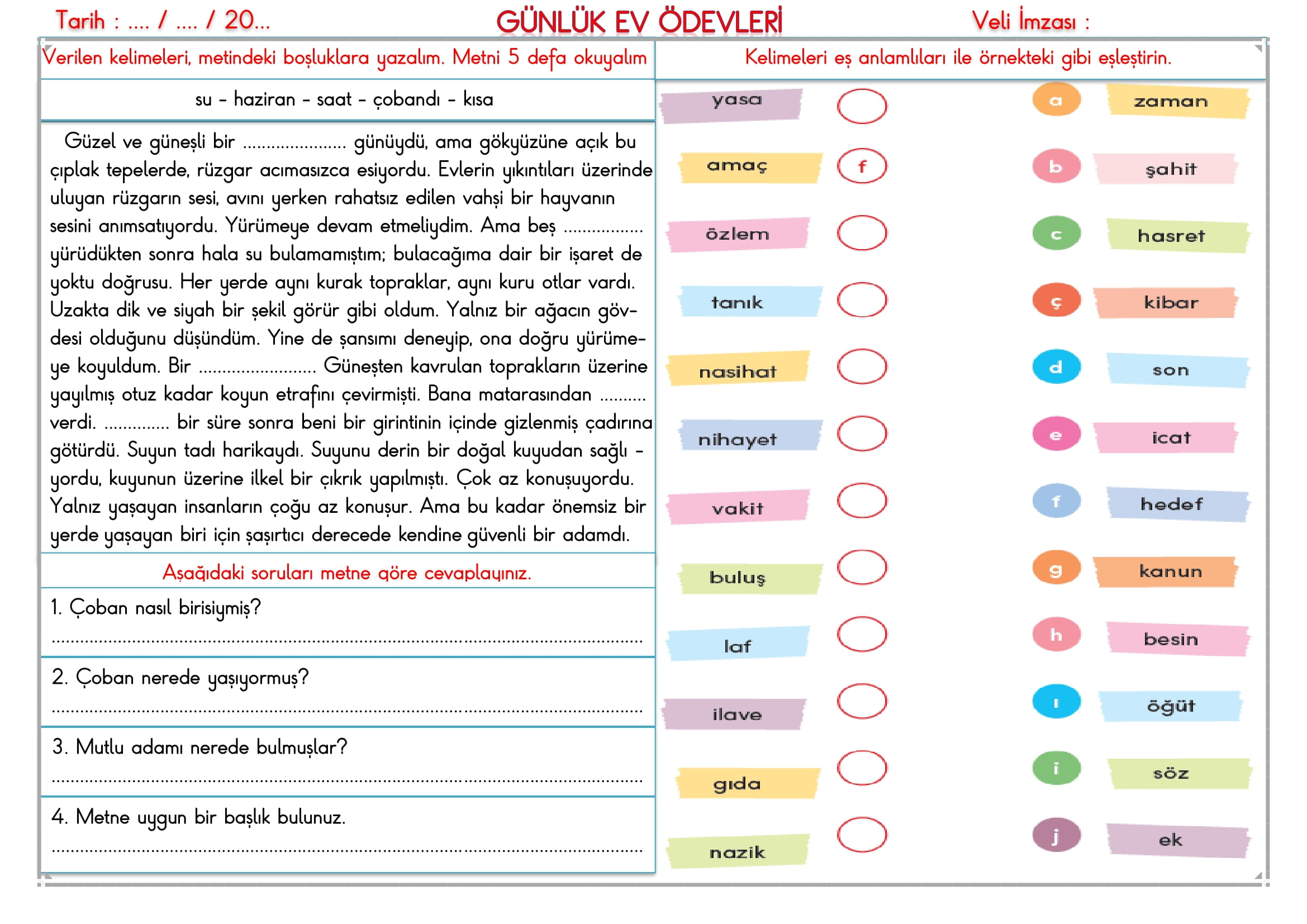 2. Sınıf 03 Ocak 2025 Günlük Ev Ödevi