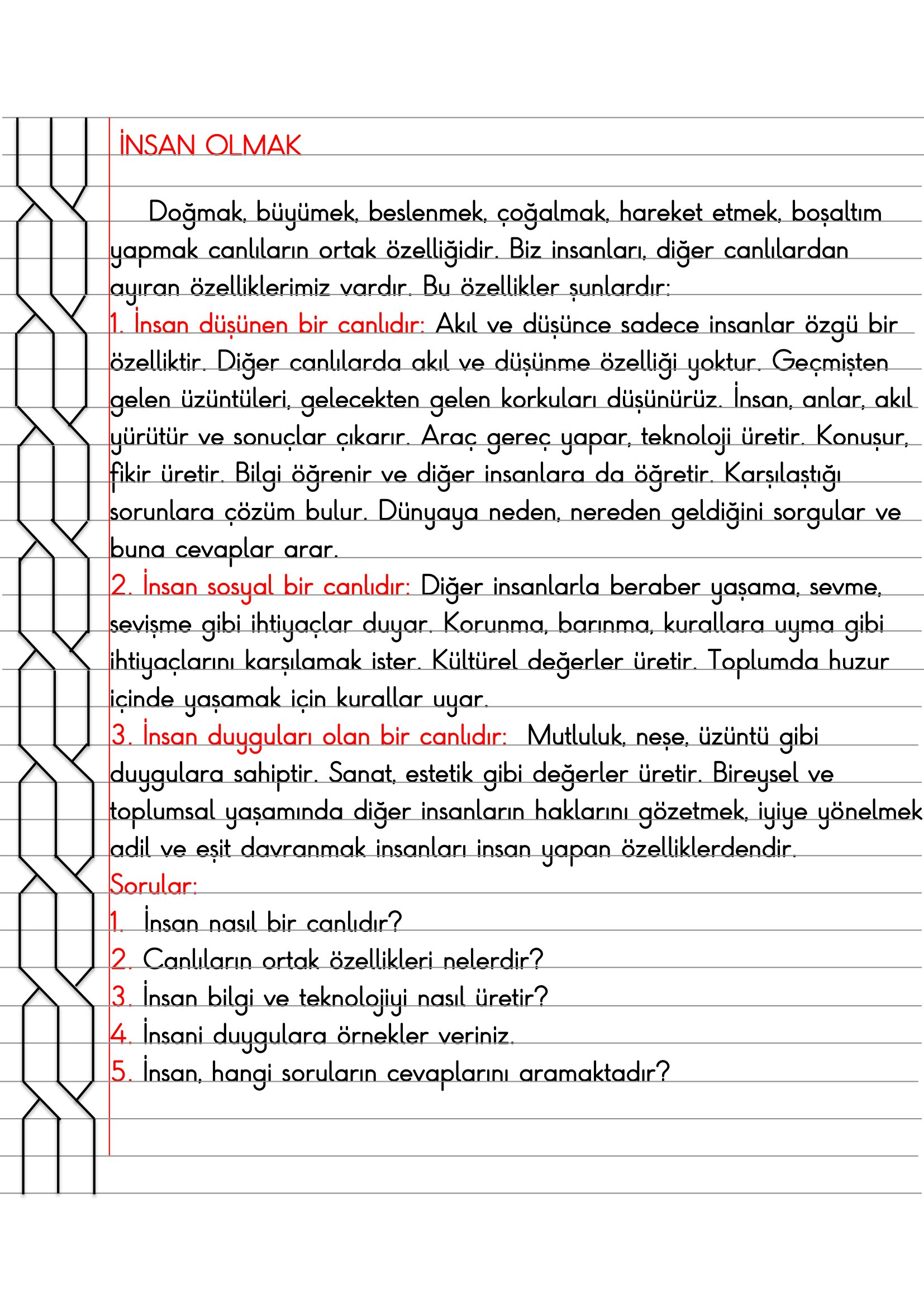 4.Sınıf - İnsan Hakları İnsan Olmak Defter Özeti