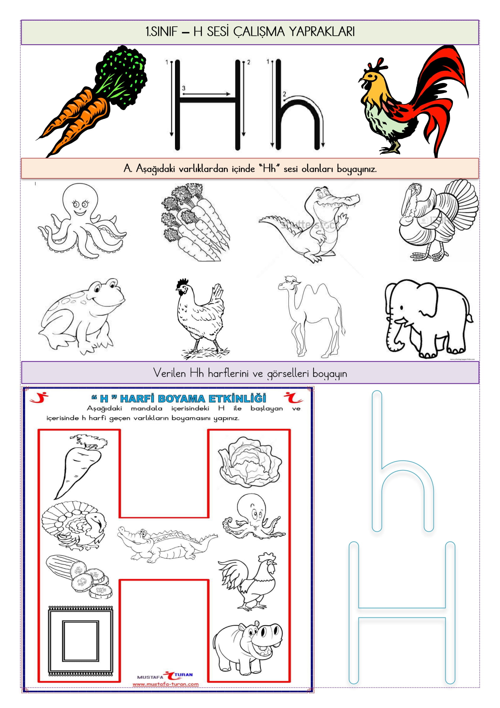 1.Sınıf İlk Okuma Yazma H Sesi Çalışma Yaprakları