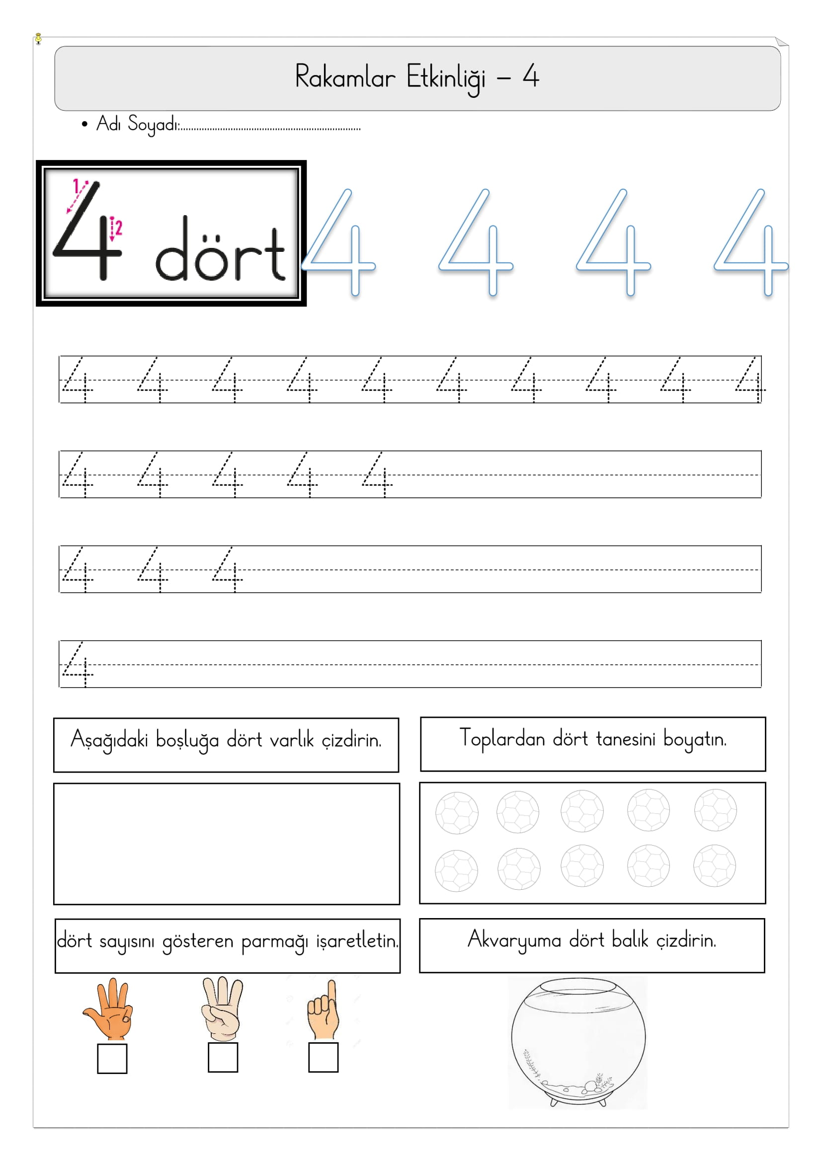 1.Sınıf Matematik 4 Rakamı Etkinliği