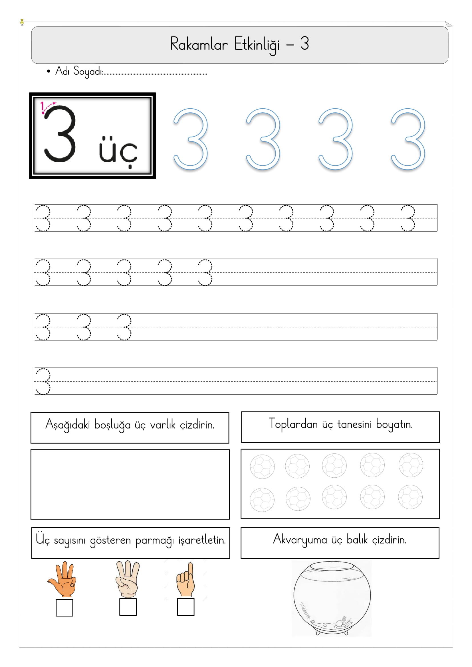 1.Sınıf Matematik 3 Rakamı Etkinliği