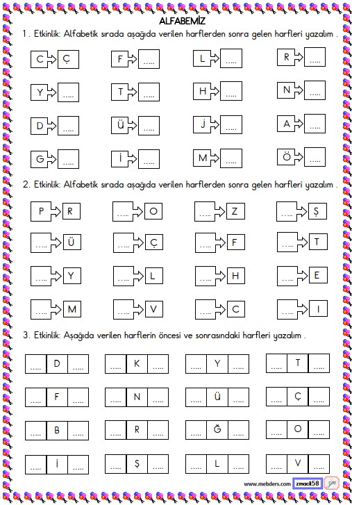 1. Sınıf Türkçe Alfabemiz Etkinliği 2