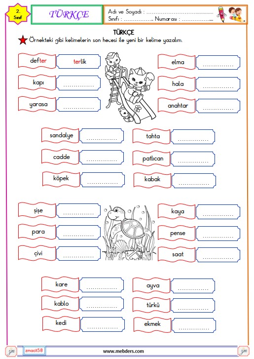 2. Sınıf Türkçe Kelime Oluşturma Etkinliği 3