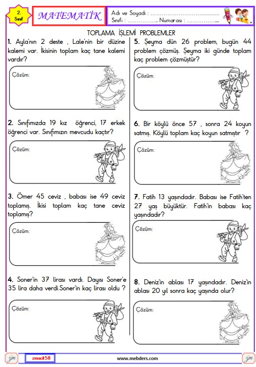 2. Sınıf Matematik Toplama İşlemi Problemleri Etkinliği 3