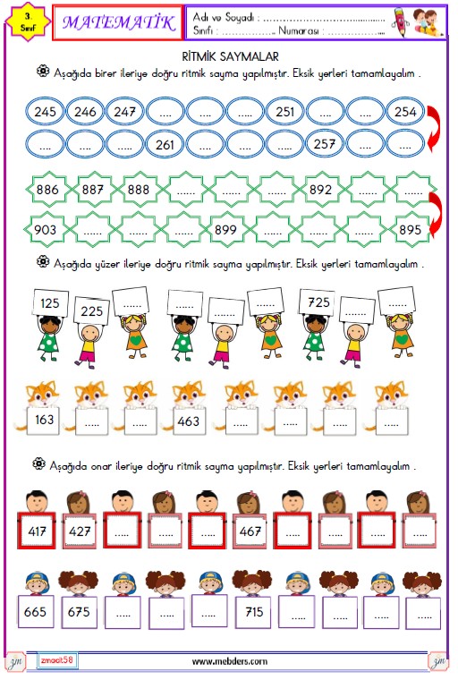 3. Sınıf Matematik Ritmik Saymalar Etkinliği 1