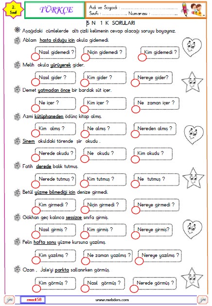 2. Sınıf Türkçe 5 N 1 K Soruları Etkinliği 4