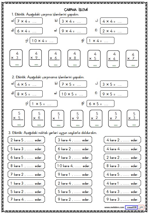 2. Sınıf Matematik Çarpma İşlemi Etkinliği 13