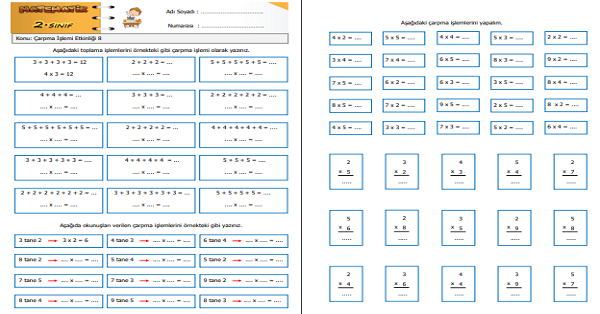 2. Sınıf Matematik Çarpma İşlemi Etkinliği 8