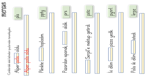 1. Sınıf İlk Okuma Yazma P Sesi Cümle Tamamlama Etkinliği