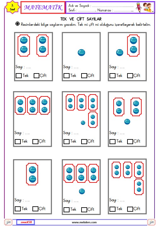 3. Sınıf Matematik Tek ve Çift Sayılar Etkinliği 1