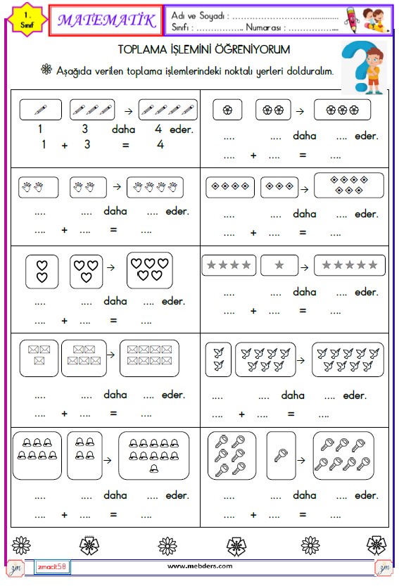 1. Sınıf Matematik Modellerle Toplama İşlemi Etkinliği 12