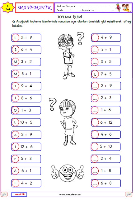 1. Sınıf Matematik Toplama İşlemi  Etkinliği 16