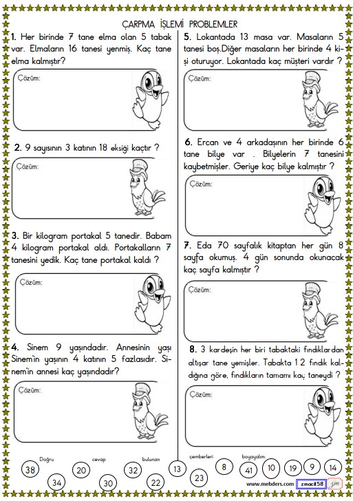 2. Sınıf Matematik Çarpma İşlemi Problemler Etkinliği 22