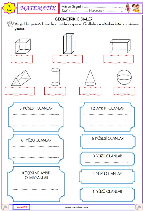 3. Sınıf Matematik Geometrik Cisimler Etkinliği 6