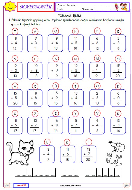 1. Sınıf Matematik Toplama İşlemi  Etkinliği 17