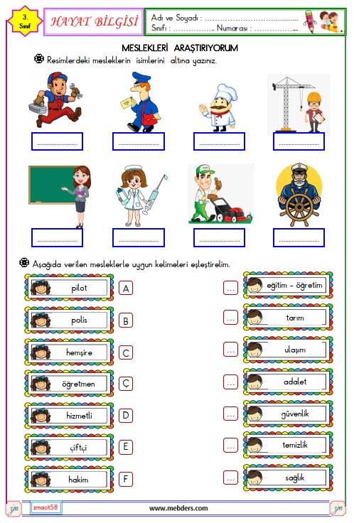 3. Sınıf Hayat Bilgisi Meslekler Etkinliği