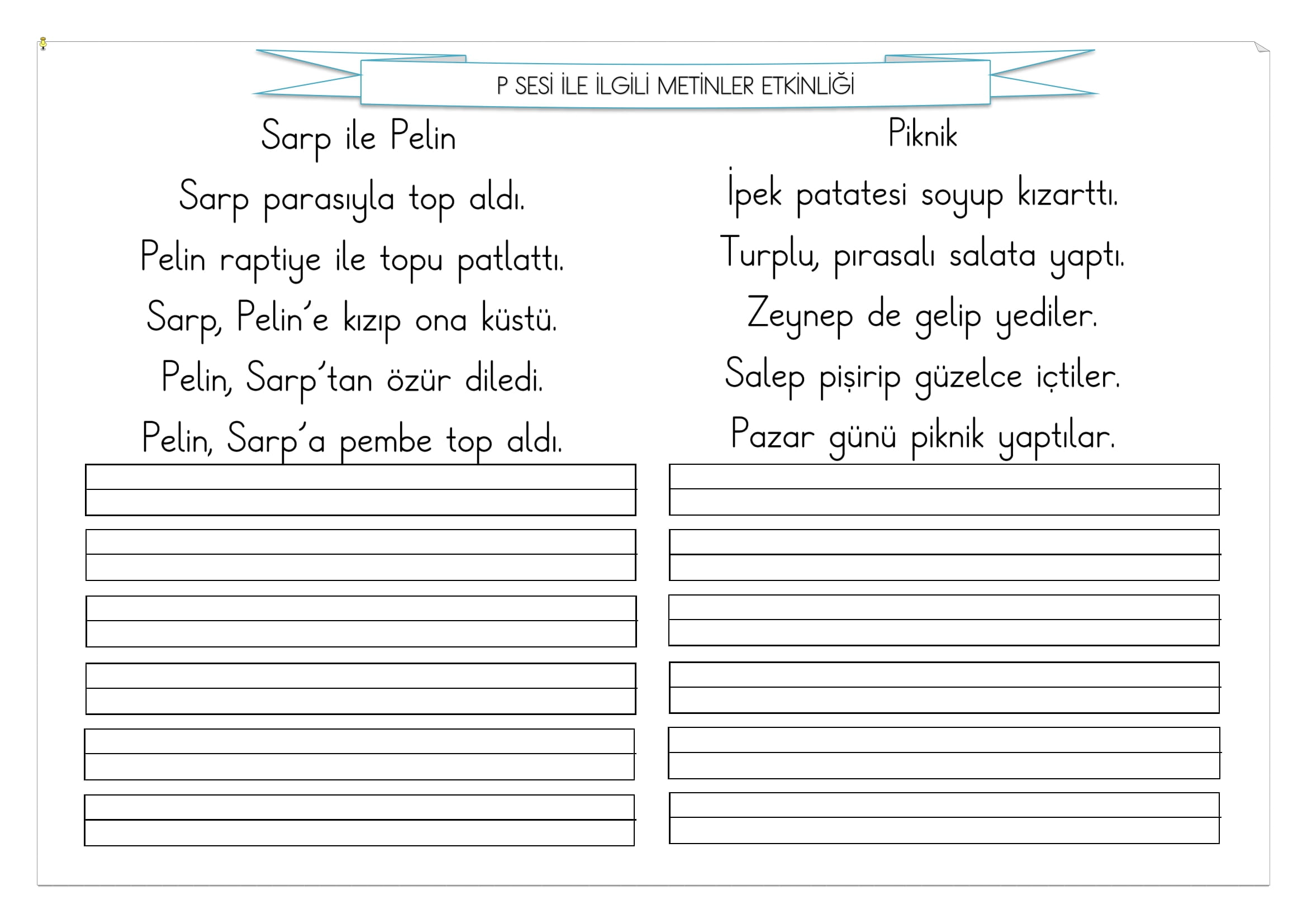 1.Sınıf P Sesi Metinler Etkinliği